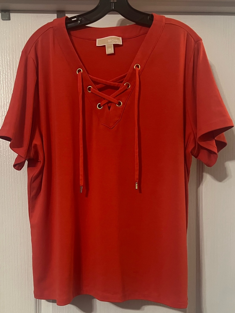 Michael Kors Coral Short-Sleeve Lace-Up V-Neck Tee, 2X